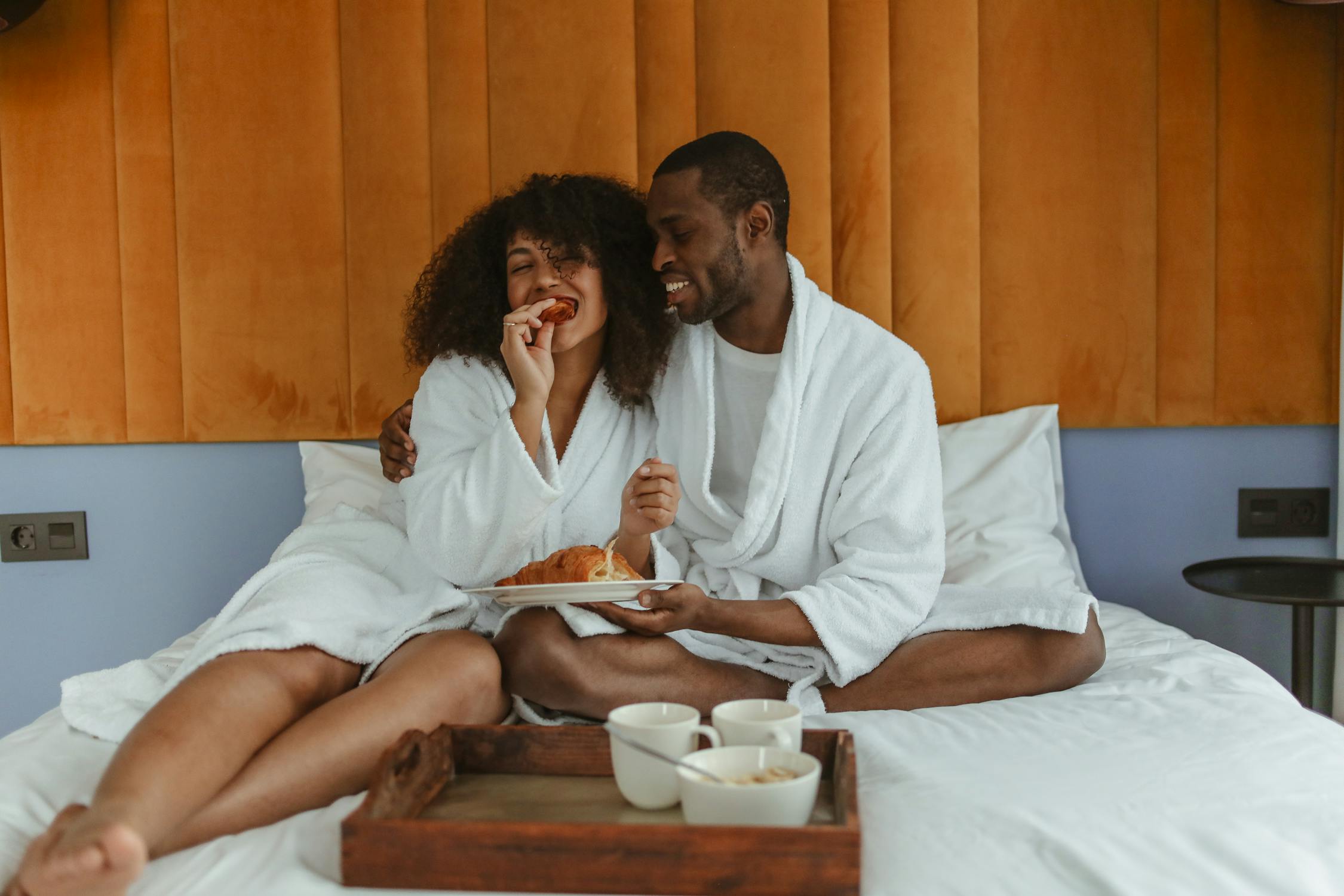 Couple enjoying complimentary room upgrade